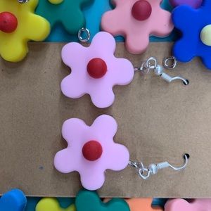 Baby pink flower dangle earrings